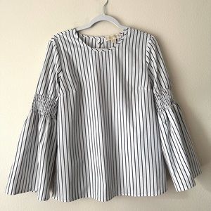 Michael Kors MK Women's Black & White Stripe Top Long Bell Sleeve Top Shirt Sz M
